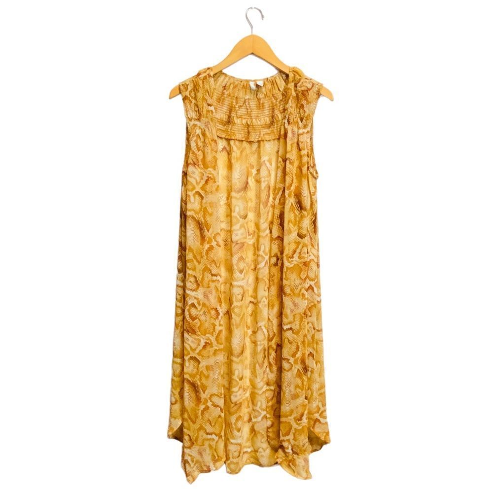 Large Yellow Animal Snakeskin Print Sleeveless Duster Open Cardigan High Slit
